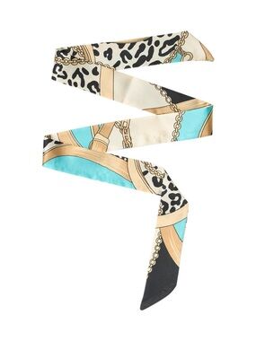 Silk twilly Scarf in Turquoise and Cream with Chain Print